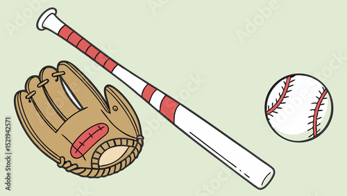 Baseball Equipment A Detailed Illustration of Bat Ball and Glove