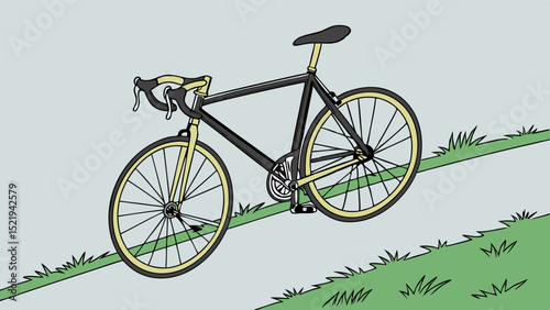 Stylized Bicycle Ascending a Gentle Slope with Green Accents and Grass