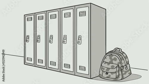School Lockers and Camouflage Backpack Depicting Education and Preparation