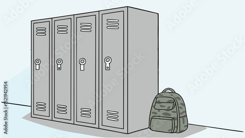School Lockers and Camouflage Backpack Depicting Educational Environment