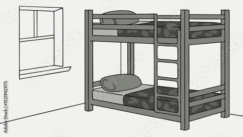 Simple Gray Bunk Bed with Patterned Bedding