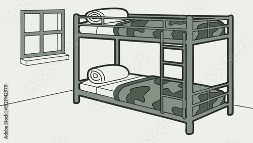 Simple Line Drawing of a Military Style Bunk Bed