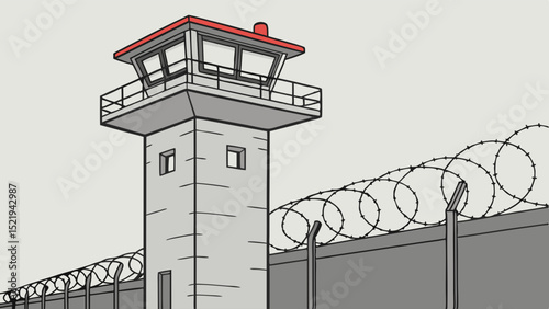 Prison Watchtower with Razor Wire Fence (1)