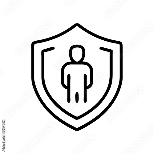 Shield icon of a person, symbolizing safety and security. This minimalist design is perfect for representing protection and safeguarding.