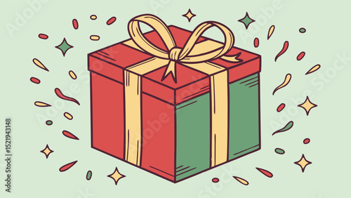 Festive Gift Box with Yellow Bow and Confetti