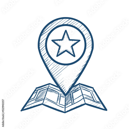 Location marker with star on a folded map for Tourist Attractions  