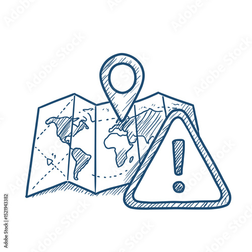 Travel alerts with a map and location pin in a sketched style  