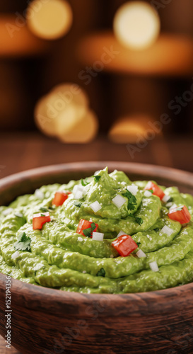 Bowl with delicious guacamole. Avocado. Bowl of guacamole with fresh ingredients