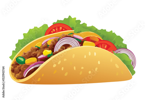 Prepared Hard Shell Taco with Fresh Ingredients - Vector Illustration
