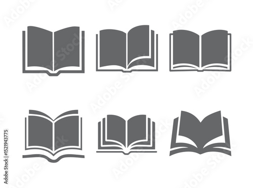 Flat solid book vector icons set. Open books and education symbols in glyph style. Pixel-perfect illustrations for mobile apps, websites, study tools, and school design concepts.