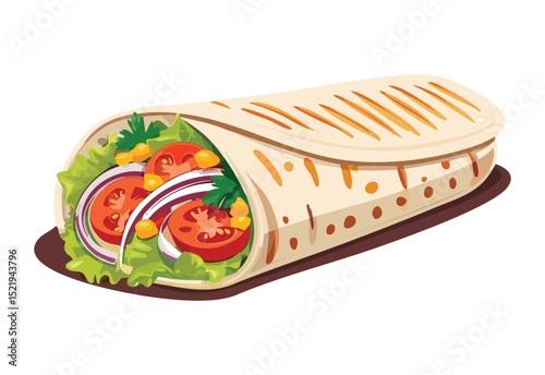 Delicious Burrito with Fresh Produce - Vector Illustration