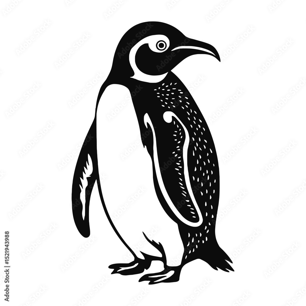 Naklejka premium Distinctive Penguin Illustration: Detailed Black and White Antarctic Bird.
