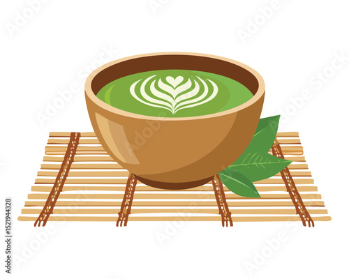 Foamy Green Beverage on Bamboo Mat - Vector Illustration