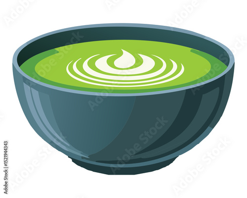 Latte Art in Dark Green Tea Cup - Vector Illustration
