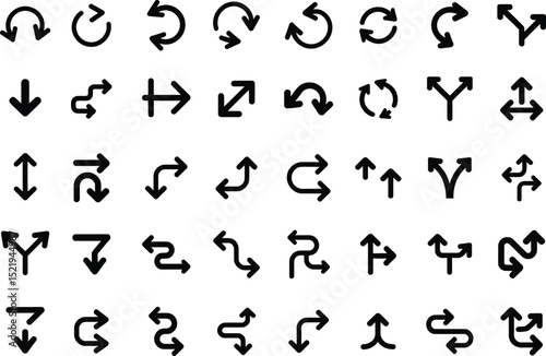 assorted vector arrow icons in various curved and twisted shapes perfect for presentations, diagrams, web design, and educational visuals