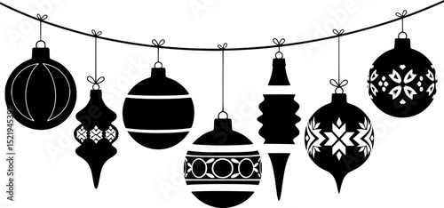 Christmas ornaments hanging silhouette vector illustration
