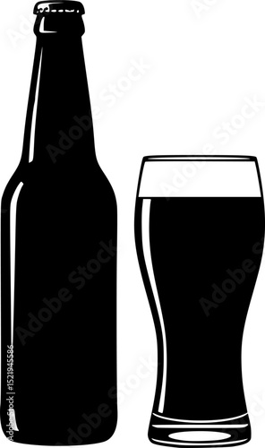 Beer bottle and glass silhouette illustration
