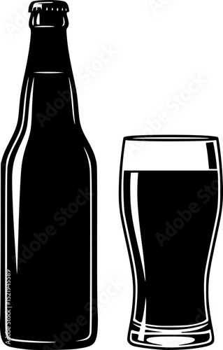 Beer bottle and glass silhouette illustration
