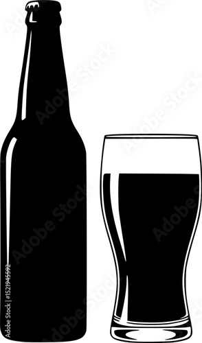 Beer bottle and glass silhouette illustration
