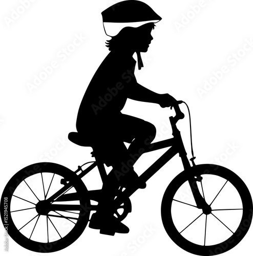 Silhouette of a child riding bicycle with safety helmet
