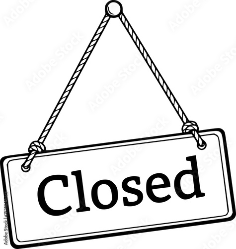 Hanging closed sign with rope illustration
