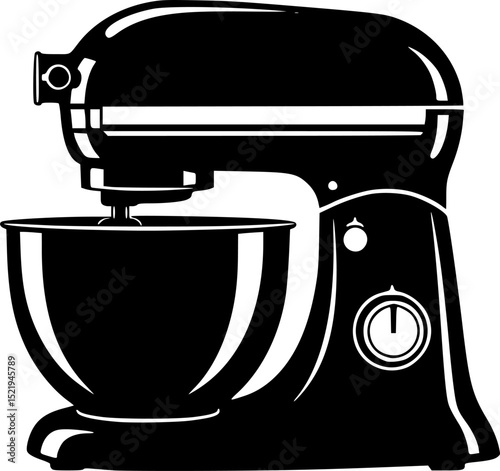 Stand mixer with bowl kitchen appliance silhouette vector illustration
