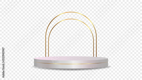 Podium white on transparent background Vector 3d. Template Stand for product presentation studio showroom awards. Product display mockup.