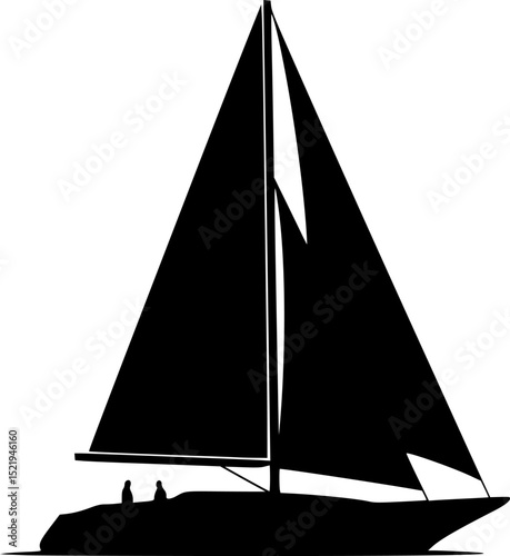 Simple black sailboat with sails silhouette vector illustration
