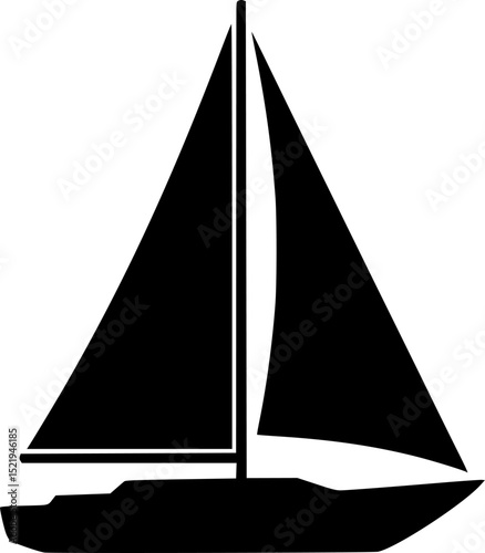 Simple black sailboat with sails silhouette vector illustration
