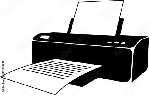 Printer with paper document coming out silhouette vector illustration
