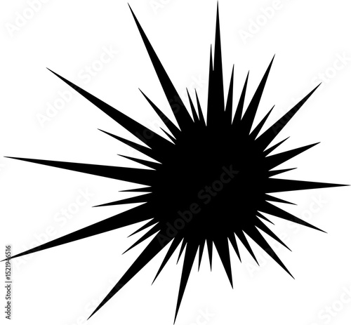 Geometric sunburst with sharp rays black silhouette vector illustration
