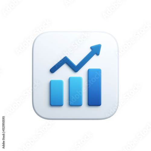 A white square icon featuring a blue bar graph and an arrow pointing upwards indicating growth