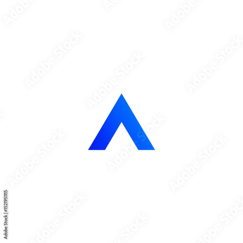 A blue gradient triangle pointing upwards isolated against a plain white background in simple illustration