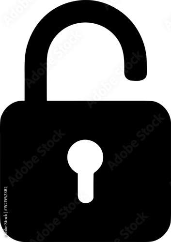 Open padlock symbolizing security and access in simple style
