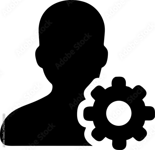 User managing settings with gear icon: silhouette representing configuration and personalization
