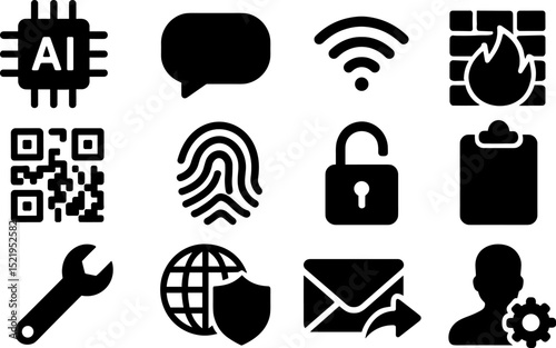 Cyber security technology icons representing data protection and network security