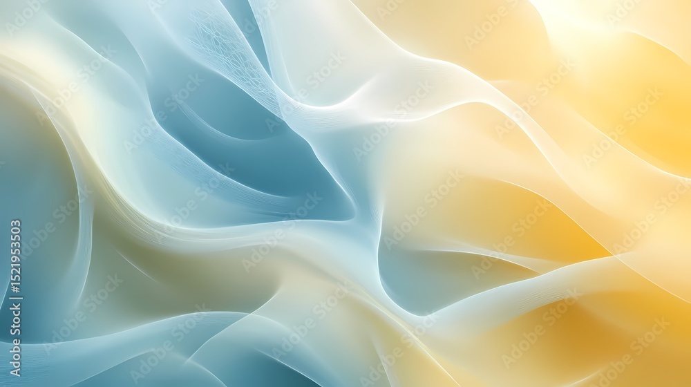 Obraz premium Abstract flow of creamy yellow and misty blue forming smooth curves and fractal wisps, 
