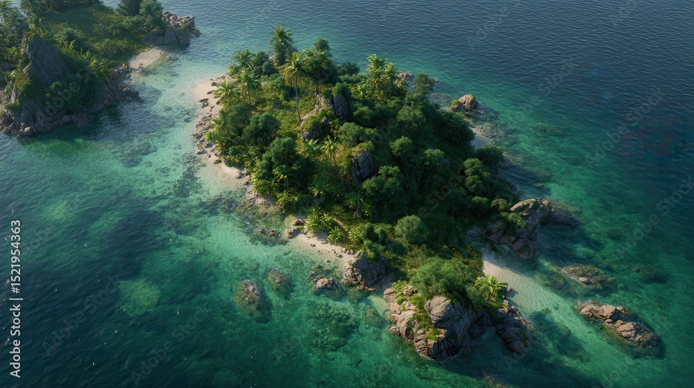 Fototapeta premium Lush Tropical Island Paradise An 8K Aerial View of Pristine Beaches and Turquoise Waters