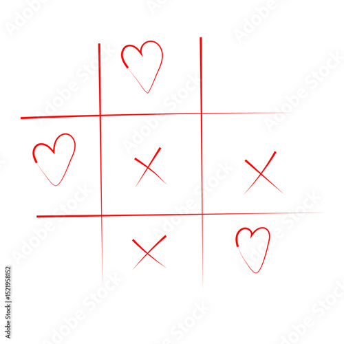 Tic tac toe xox game icon. Decorative xox game Sign crosses and Hearts. vector illustration