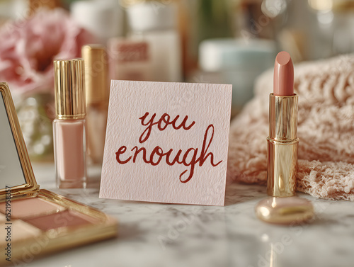 sticky note on mirror saying youre enough