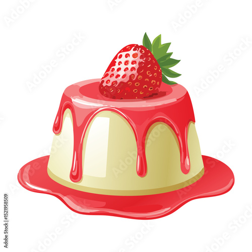 Strawberry Pudding with Syrup - Vector Illustration