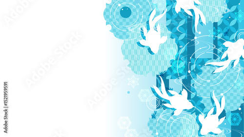 空色と金魚の、和風の美しいイラスト背景