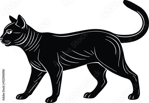 Elegant Walking Cat Silhouette Vector Illustration in Side Profile
