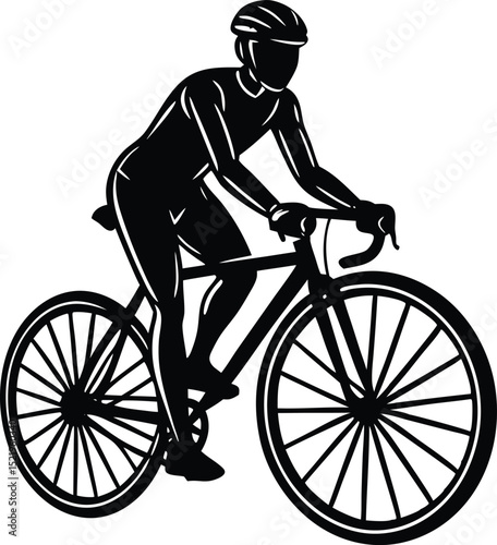Cyclist Silhouette on Road Bike, Black and White Vector of a Bicycle Rider
