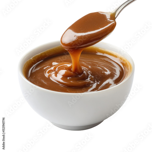  Caramel Sauce in White Bowl Isolated on White Background