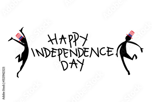 Happy Independence Day Typography with Dancing Silhouettes. Both of them wore Uncle Sam's signature red, white, and blue hats, depicting the festive atmosphere of America's Independence Day.