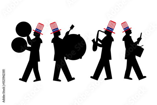 Silhouette Parade Band with Uncle Sam Hats – 4th of July Celebration