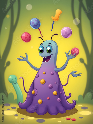 An attractive bacteria bacilli cartoon design style playing juggling