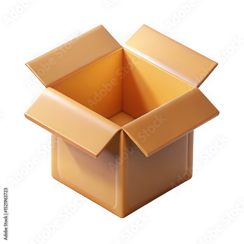 Open cardboard box isometric view isolated on transparent background