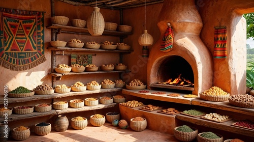 Interior of an African village bakery